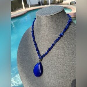 Blue Beaded Necklace with Pendant